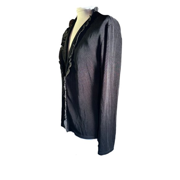 Coldwater Creek Black Ruffle Cardigan Travel Women Size Small - Picture 2 of 11